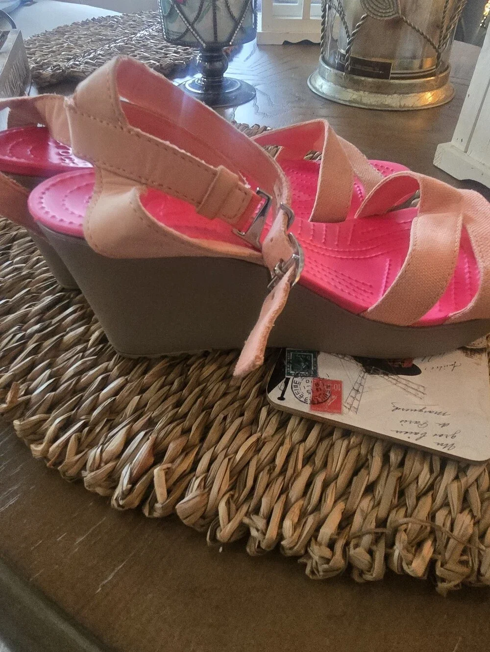 Crocs Women’s Peach Pink Wedge Sandals - Ankle Strap Comfort